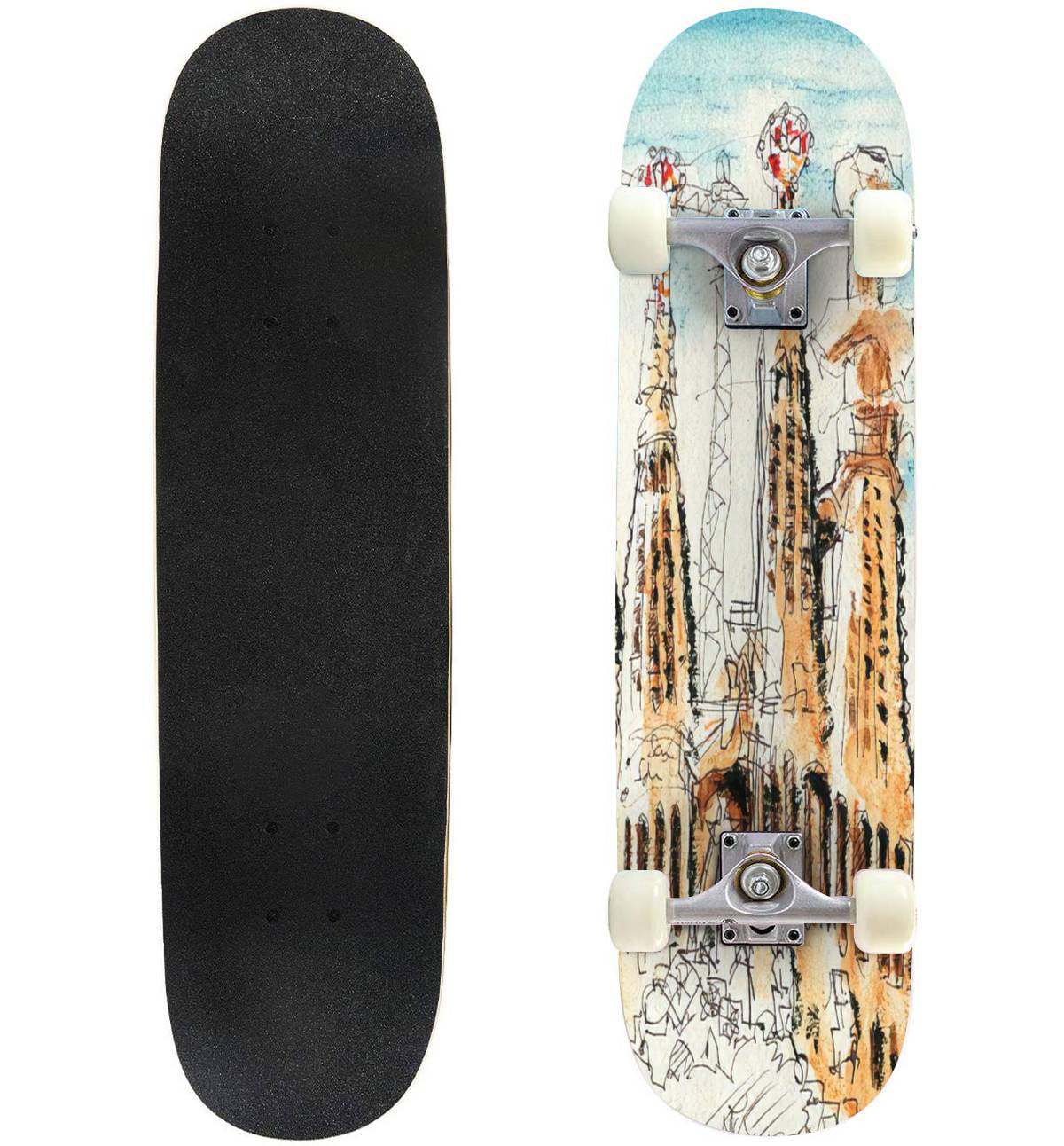 Onderscheid noodsituatie Mislukking Sagrada Familia Church Drawing stock Outdoor Skateboard Longboards 31"x8"  Pro Complete Skate Board Cruiser - Walmart.com