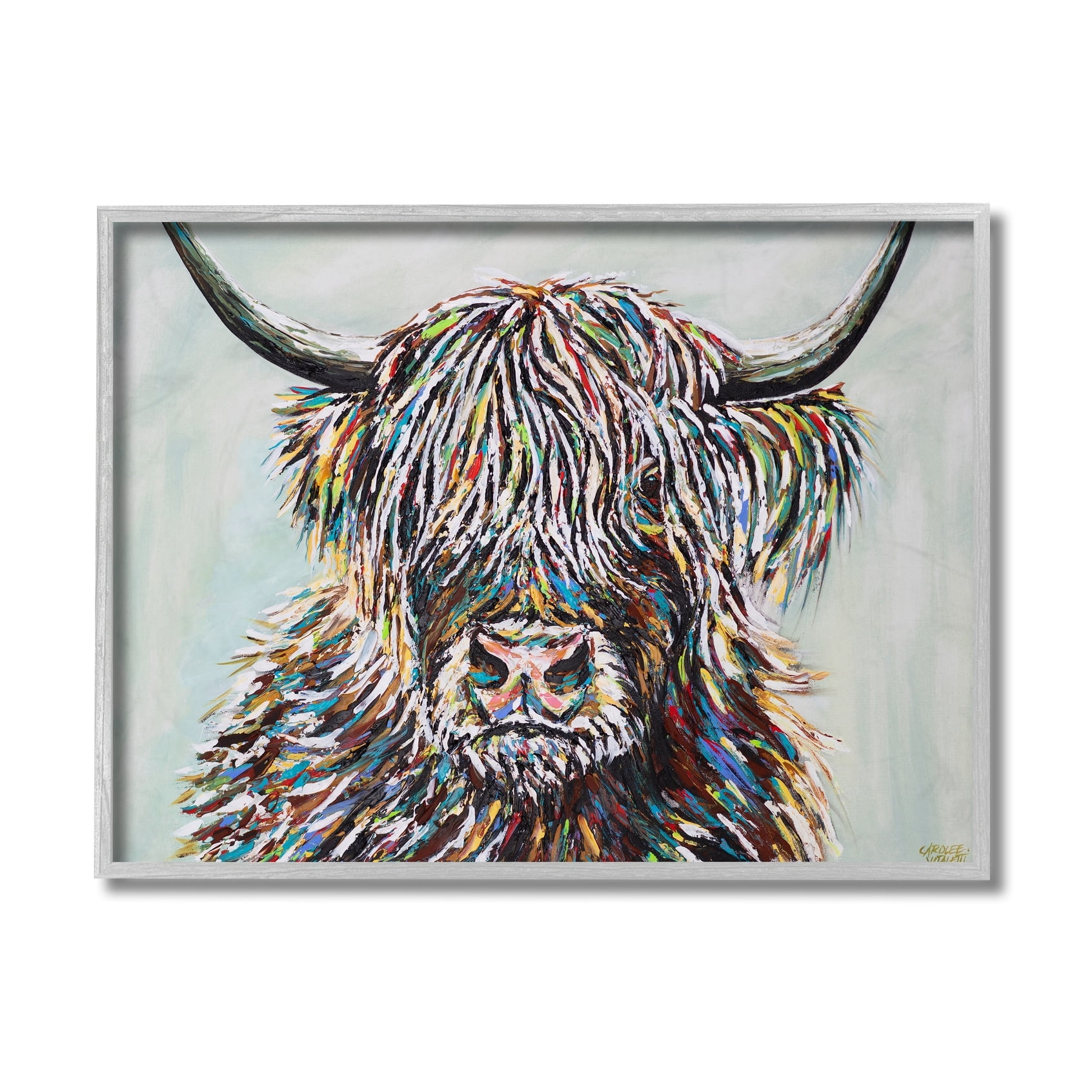 Stupell Industries Country Cattle Wooly Highland Portrait Rainbow Hair Grey Framed, 16 x 20, Design by Carolee Vitaletti