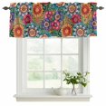 thumbnail image 2 of 2 Pack Valances for Windows, Boho Teal Flower Window Valances for Living Room/Bedroom/Bathroom, Spring Bohemia Chic Red Yellow Floral Light Filtering Kitchen Curtain Valance 42"W x18" L, 2 of 9