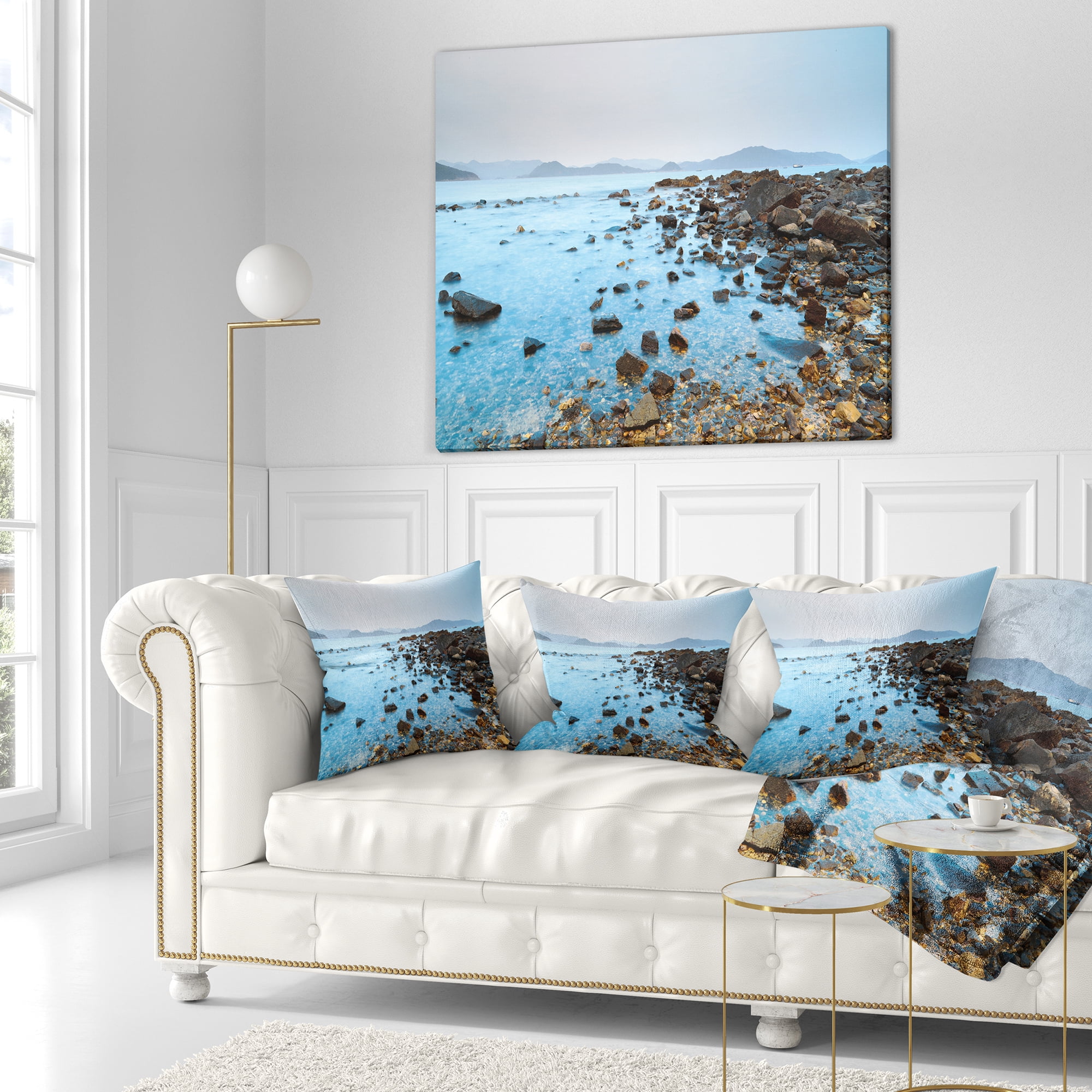 Designart Hong Kong Port Shelter Stony Beach - Seashore Throw Pillow - 16x16
