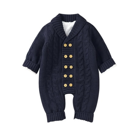 

Beiwei Newborn Cute Solid Color Romper Long Sleeve Plain Bodysuit Fleece Travel Overall Royal Blue 80cm