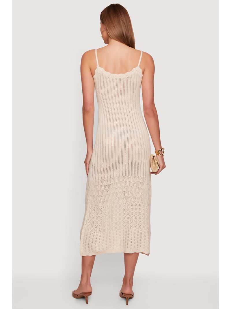Women's Pointelle Knit Hem Scoop Neck Crochet Dress