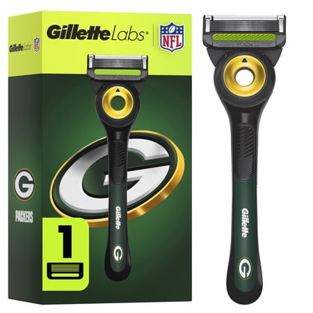 Gillette Labs Official Packers Licensed Razor for Men 1 Handle 1 Blade Refill Perfect for Game Day Grooming Gillette Labs with Exfoliating Bar