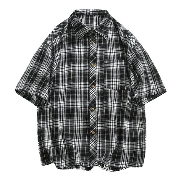 Mens Casual Manga Corta Botón Abajo Camisas, Gran Tamaño Solapa Color Sólido para Al Aire Libre, Oficina Y Desgaste Casual