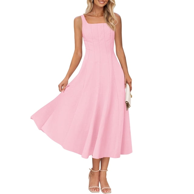 Vestido midi MEROKEETY para mujer 2025, verano, sin mangas, rosa claro