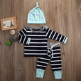 thumbnail image 2 of Bagilaanoe 2pcs Newborn Baby Girl Boy Long Pants Set Striped Print Long Sleeve Tops + Trousers + Hat 6M 9M 12M 18M Infant Casual Outfits, 2 of 6