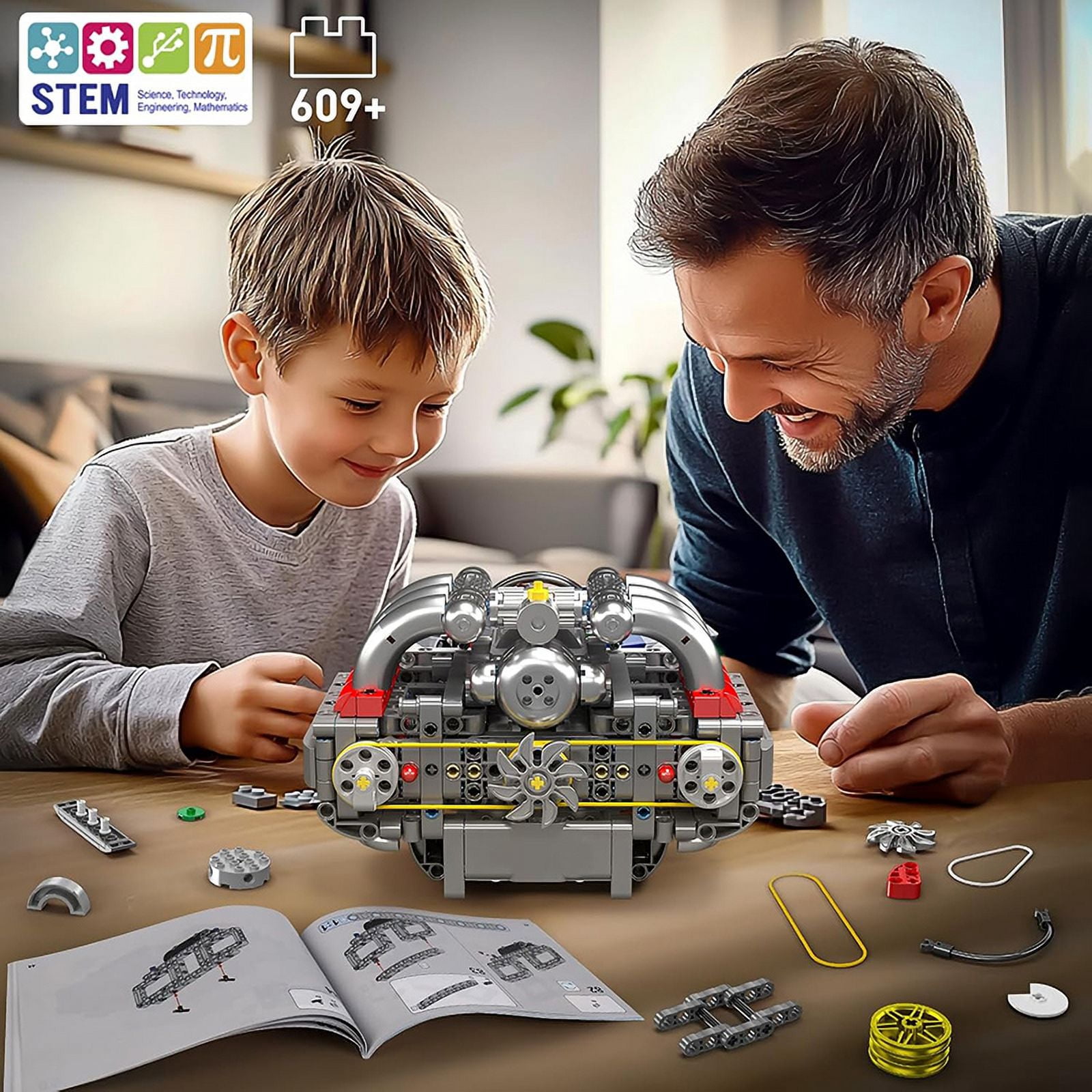 SNOWEAGLE Boxer Engine Model Kit That Runs, Build Your Own Mini V8 Engine, Car Engine Building DIY Model Engine Kit for Kids/Adults Collections(609+PCS)