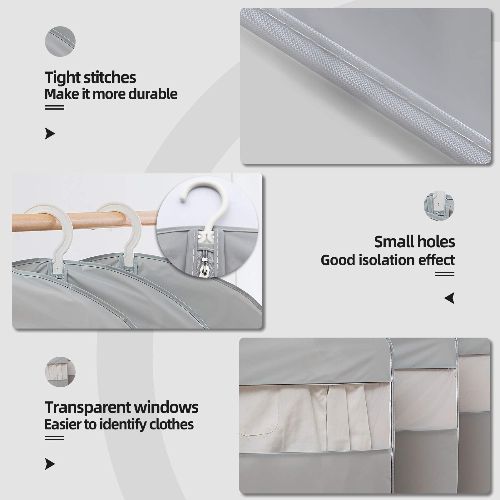 Protective Garment Bags for Long Dresses, 65 Inch Clear Gown Storage Covers, Set of 2 Heavy Duty PEVA Material Bags for Wedding and Evening Attire, Gray