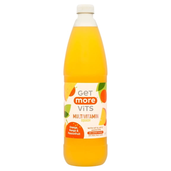 Get More Vitamins Multivitamin Squash Orange & Mango 1L, Imported from Britain