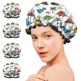 thumbnail image 7 of Shower Caps,Dinosaurs Volcano Palm White Pattern Waterproof Shower Cap for Women 4 Pieces,Double Reusable Hair Cover for Shower PEVA Elastic Stretch Hem, 7 of 7