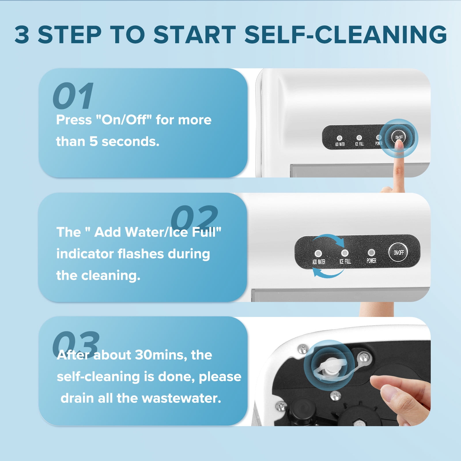 Auseo Countertop Ice Maker Machine 26lbs/24H, 6 Mins/9 Bullets of ice, Self-Cleaning, White