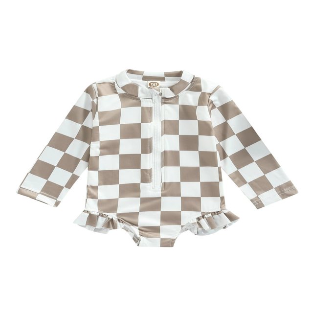QJUHUNG Kid Baby Girls One Piece Swimsuit Long Sleeve Zipper Swimwear Ruffle Rashguard Bathing Suits Beachwear