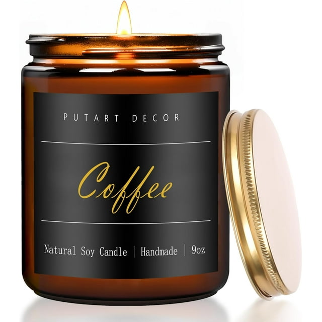 Putart Coffee Highly Scented Candle for Home, 9oz Natural Soy Aromatherapy Non Toxic Candles with Essential Oil, Home Fragrance Stress Relief & Meditation Jar Candles Gifts for Women & Men