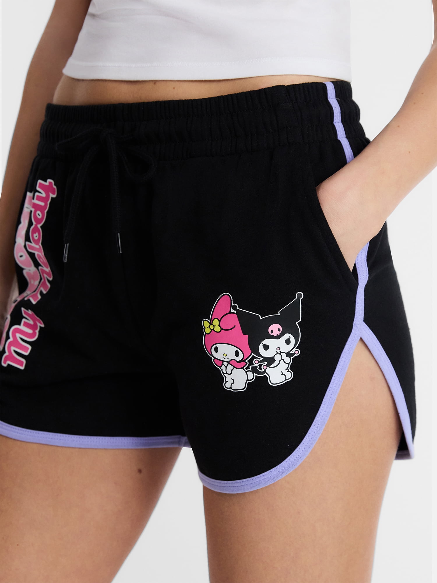 My Melody and Kuromi Women's Graphic Fleece Dolphin Shorts, Sizes XXS-XXL