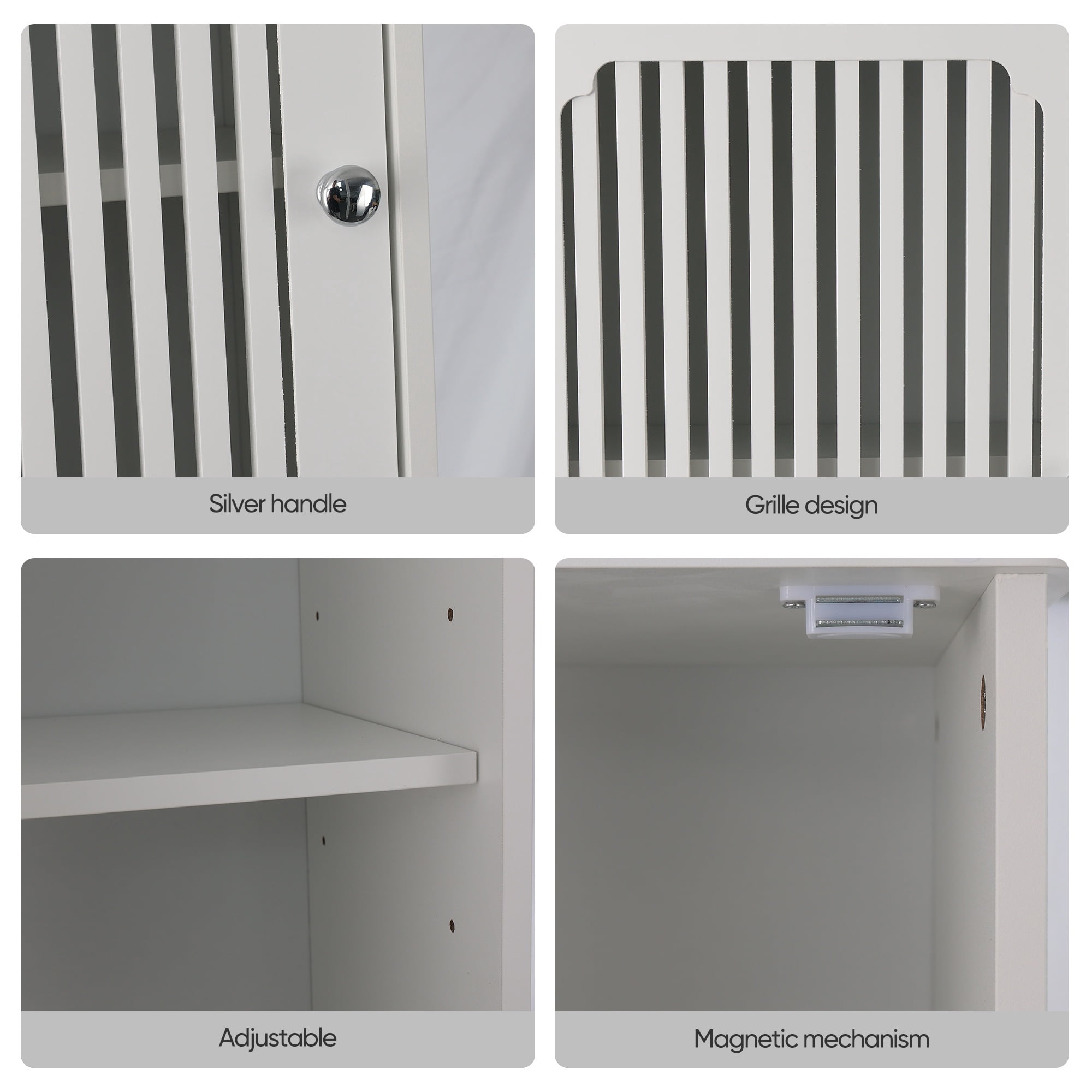 64.17''H High Utility Storage Cabinet with Grille Doors, Freestanding Kitchen Pantry, Bathroom Cabinet with Adjustable Shelf