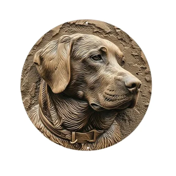 HELLOYOUNG Vintage Tin Plate Painting - Round Plate Sign Cute Puppy Art Poster Metal Tin Sign Decor for Bar Garage