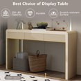 thumbnail image 3 of Curved Console Table with 3 Fluted Drawers, Versatile 53'' Long Accent Entryway Table Sofa Table with Adjustable Feet for Living Room, Apricot, 3 of 7