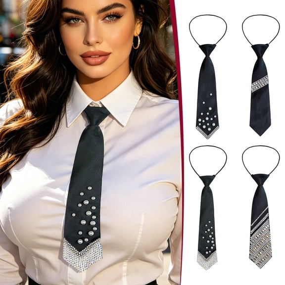 TTJ Gifts Pearl Rhinestone Beaded Chain Necktie Elegant Crystal Tie Jewelry For Men Women Sparkling Formal Accessory Wedding Party Retro Business Neck Decoration Bridal Accent