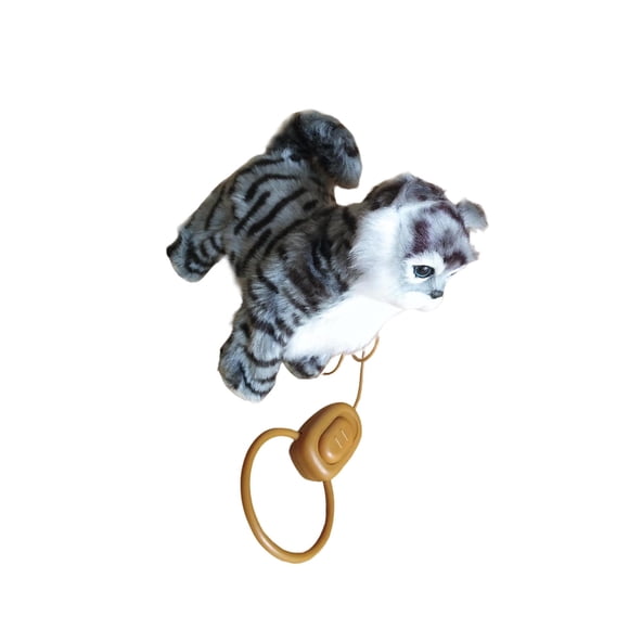 braveheart Lifelike Electronic Plush Animal Pet Toy Lovely Simulation Soft for Cat Black Grey 22x25cm