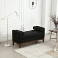 thumbnail image 3 of 53.5"W Upholstered Bench Ottoman with Wood Legs & Bolster Pillows for Bedroom, Living Room, Entryway or End of Bed, Soft Black Fabric Seat, 3 of 6