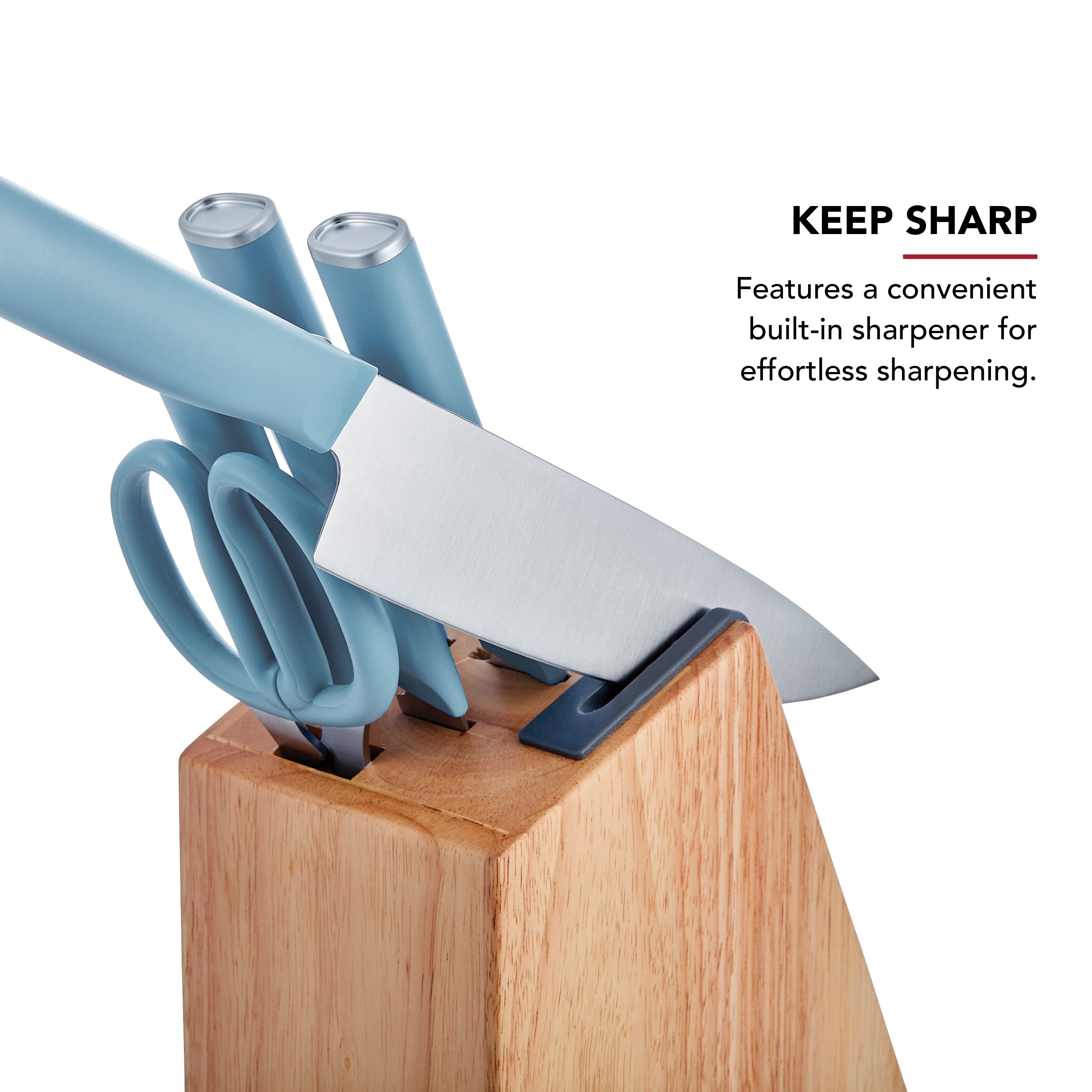 KitchenAid Classic 7-Piece Knife Block Set with Sharpener, High-Carbon Steel, Blue Velvet