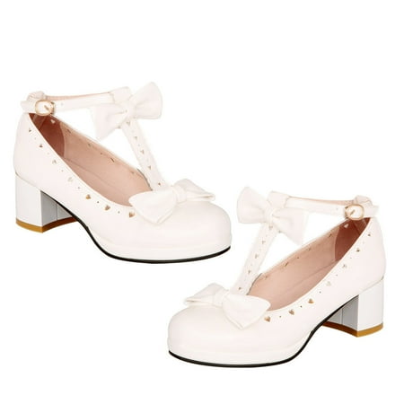 

HOMEMAXS Fashion Women Girls Square Heel Bow Platform Round Toe Student Sweet Shoes