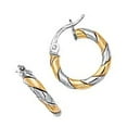 thumbnail image 6 of Jewelstop 14K 2 Tone Gold Twisted Round Hoop Earrings - 3x15mm, 1.8gr., 6 of 7