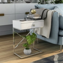 Furniture of America Fonda End Table with USB, Glossy White