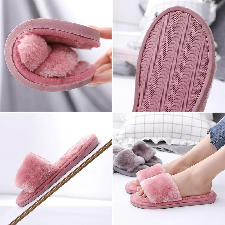 Womens Fuzzy Plush House Slippers Comfy Open Toe Non Slip Bedroom Slid Shoes  Indoor Outdoor Shoes, Save Money On Temu