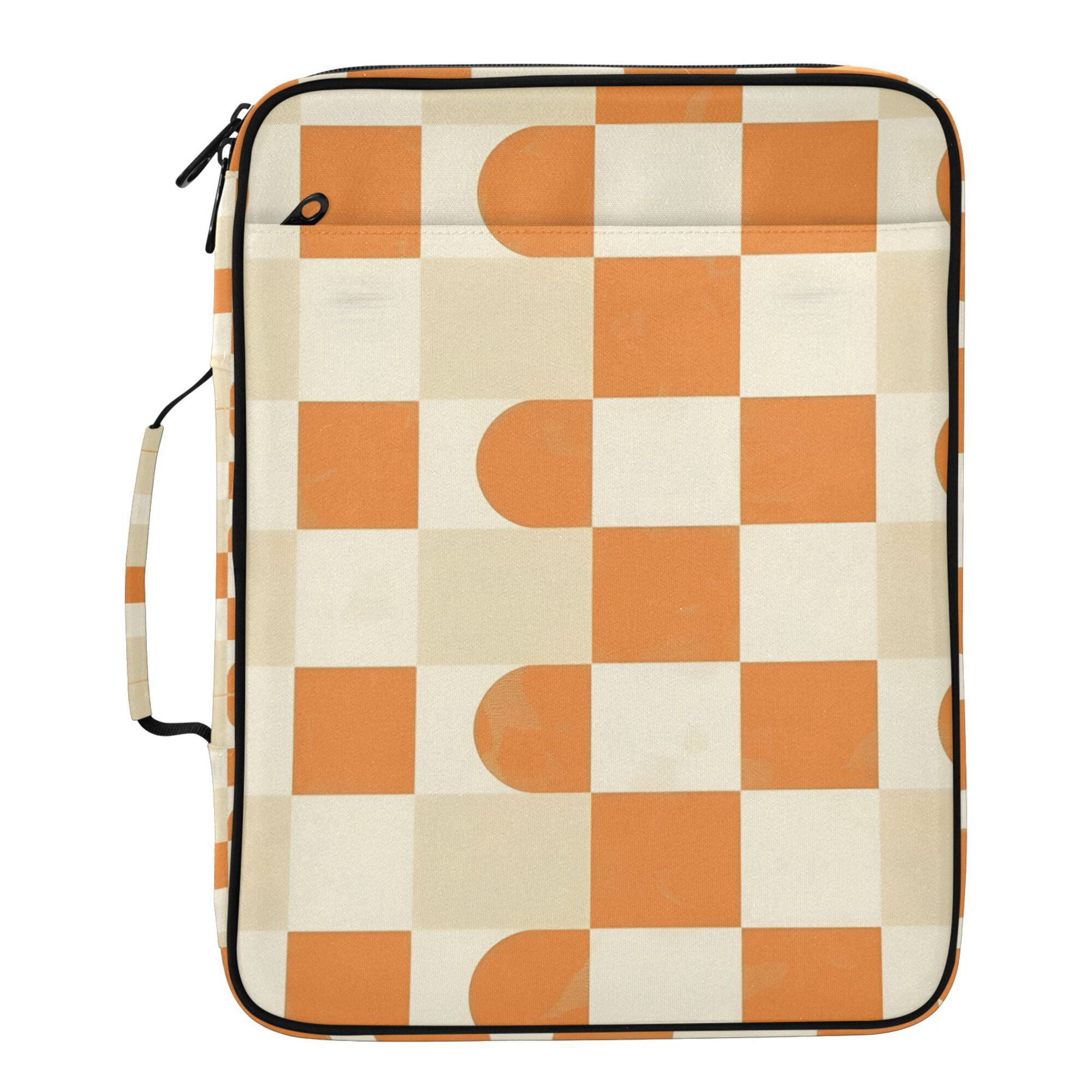 FORMRS Accordion File Folder A4 Size 7-Pocket Expanding Document Organizer Bag with 3 Ring Binder, Orange Checkered Pattern