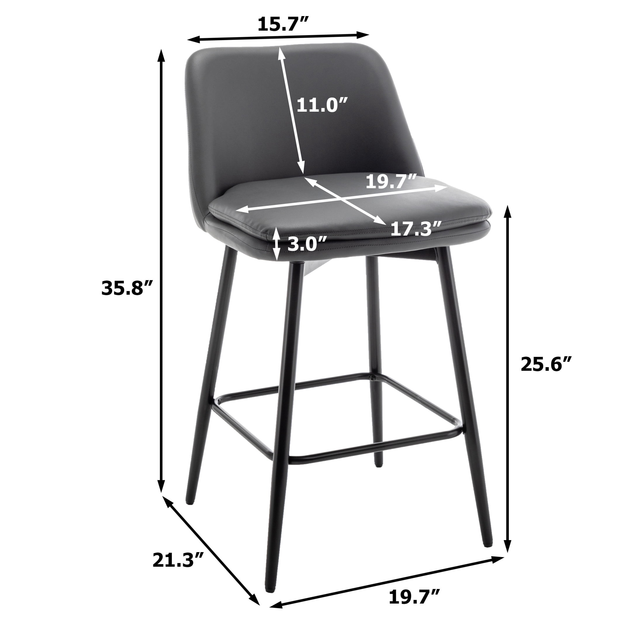 Noble House Bertis 360° Swivel Bar Stools, Upholstered Linen Kitchen Island Chairs with Metal Legs, Dark Gray, Set of 2