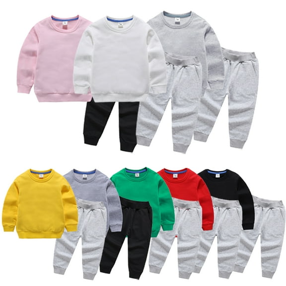 Godderr Kids Boys Girls 2Pcs Unisex Sweatshirts Jogger Pants Set 2-14Y Toddler Long Sleeve Sweatsuit Sweatpants Outfits Big Kid Fall Winter Track Suits Active Pants