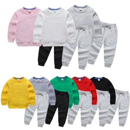 

Godderr Autumn Baby Girls Pullover Sweatshirt Pants 2 PCS Boys Girls Crewneck Sweatshirt Winter Warm Cotton Multicolor Clothes for Infant