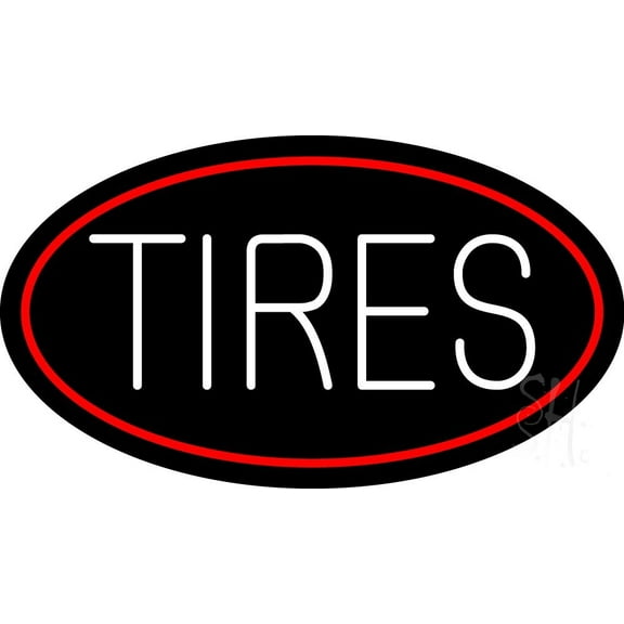 Tires Block Oval LED Neon Sign 20 x 37 - inches, Clear Edge Cut Acrylic Backing, with Dimmer - Bright and Premium built indoor LED Neon Sign for automotive store, and mall.