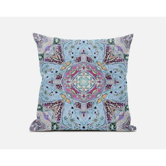 18†Blue Magenta Boho Floral Indoor Outdoor Throw Pillow