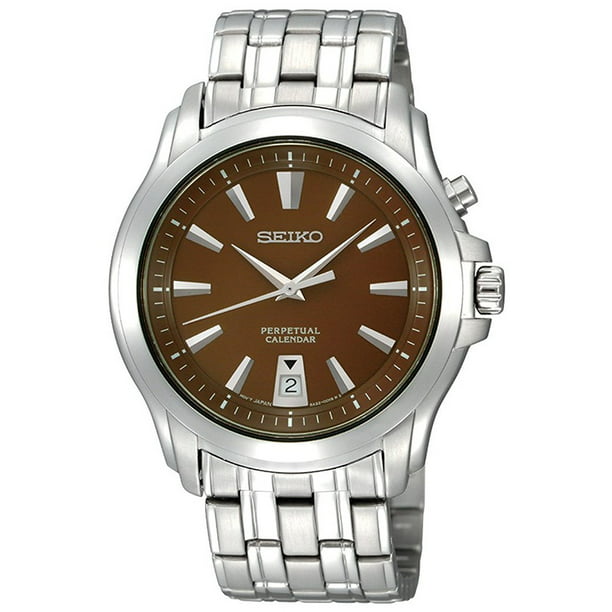 Seiko Men's Perpetual Calendar Quartz Stainless Steel Brown Dial Watch  SNQ119 