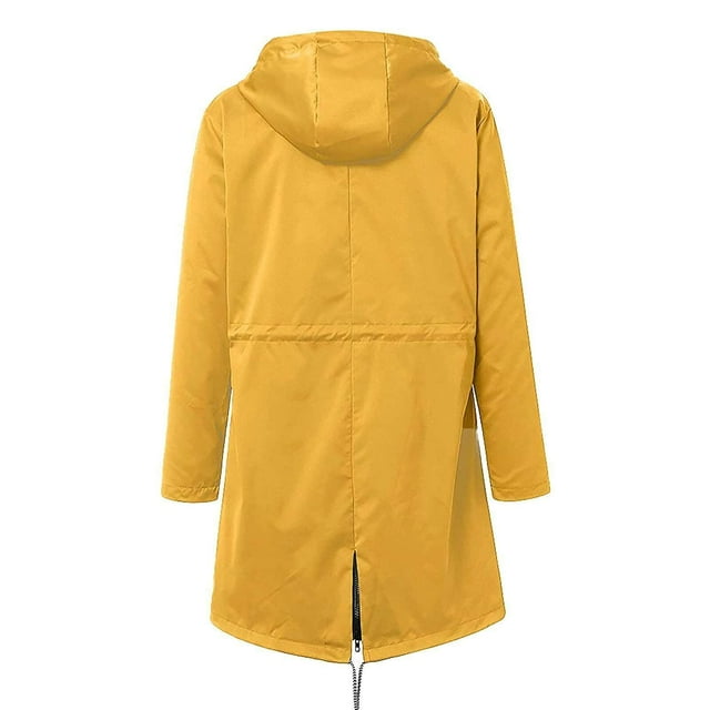 Veste à Capuche Douce pour Femme Imperméable Bonnet Imperméable Automne Manteau de Pluie Extérieur Jaune 4TG