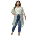 thumbnail image 5 of Feinuhan Women's Lace Cardigan Long Kimono Cover Ups, Plus Size, 3X-Large/4X-Large, Green, 5 of 6