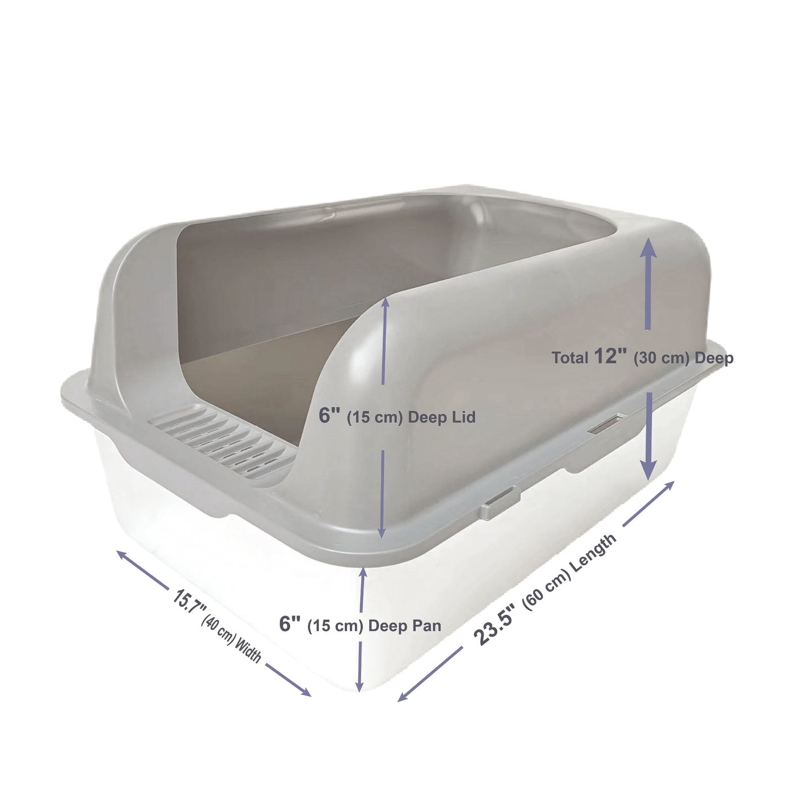 KUNWU Stainless Steel Semi-Closed Cat Litter Box 24" x 16" x 12" with Enclosure Lid, Scoop and Step, Easy Clean, Never Absorbs Odor (Anti Flash White - Rounded)