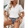 thumbnail image 5 of Womens Puff Sleeve Tops Ruffled Lace Trim Dressy Casual Blouses for Women V Neck T Shirts Elegant Cute Tshirts (Medium, White), 5 of 5