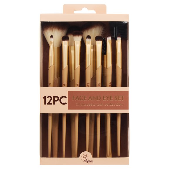 Walmart 12 Piece Face & Eye Makeup & Cosmetic Brush Set, Gold