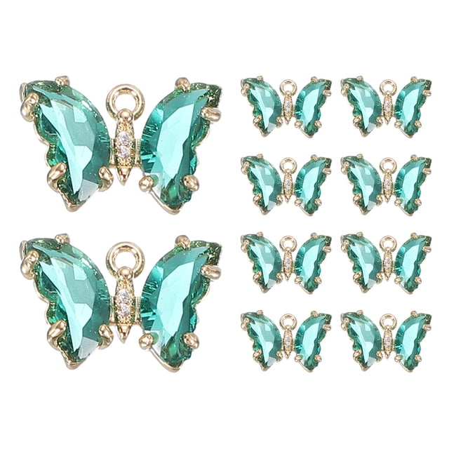 Uxcell 10Pcs Encanto de Mariposa de Rhinestone Cubic Zirconia Cristal Verde