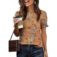 thumbnail image 7 of JTZGDY Blouses for Women Dressy Casual Summer Boho Floral/Polka Dot/Tie Dye/Plaid Printed Short Sleeve Womens Crewneck Graphic Tshirt Tops with Smocked Cuffs E-Orange XXL, 7 of 7