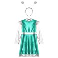 thumbnail image 5 of TiaoBug Kids Girls Alien Outerspace Dress-up Metallic Robot A Line Dress with Feeler Headband Mint Green 14, 5 of 7