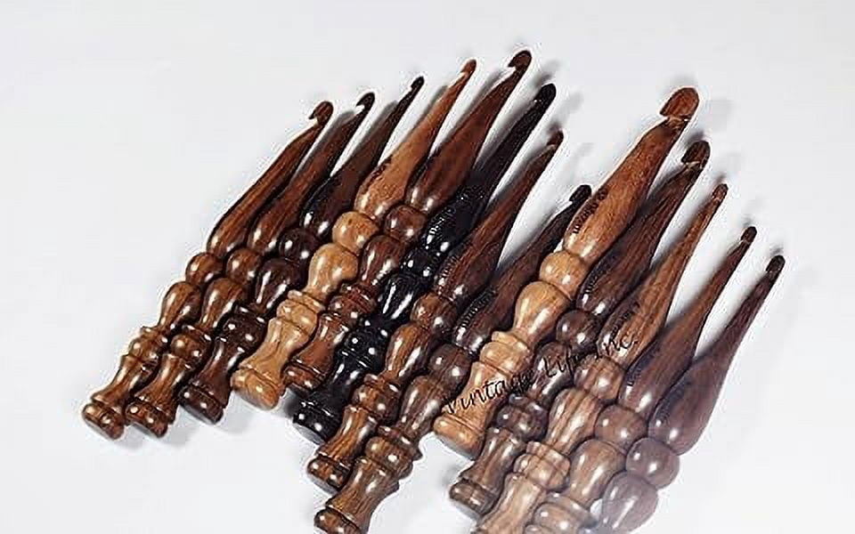 DnU Avenue Sheesham Wood Set of 13 Ergonomic Crochet Hooks 3.5 MM to 12 MM, Wooden Yarn Crochet Hooks for Arthritic Hands, Knitting & Crochet Storage, Soft Grip, Wood Finish, Brown (Only Hooks)