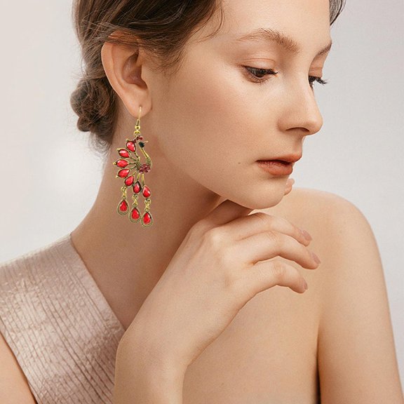 QIQUWOHUL Retro National Wind Earrings European And American Fashion Bohemian Color Resin Rhinestone Earrings Female