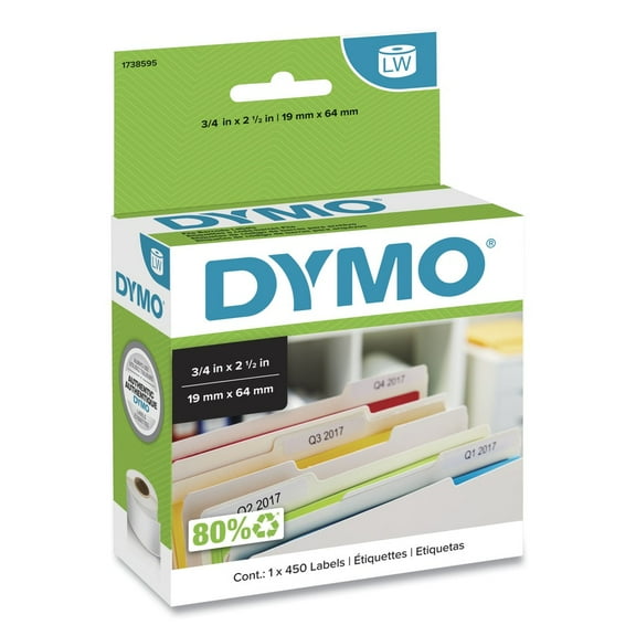 DYMO LabelWriter Bar Code Labels, 3/4 x 2 1/2, White, 450 Labels/Roll