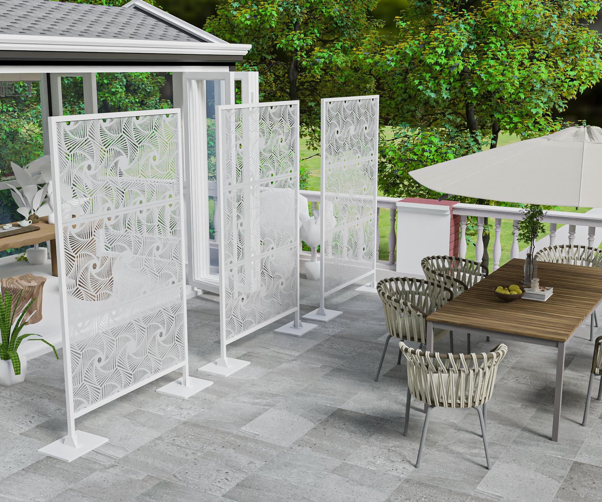 Laser Cut Metal Privacy Panel, Room divider, Privacy Screen, Metal Fencing, White color combo set(4'x6')