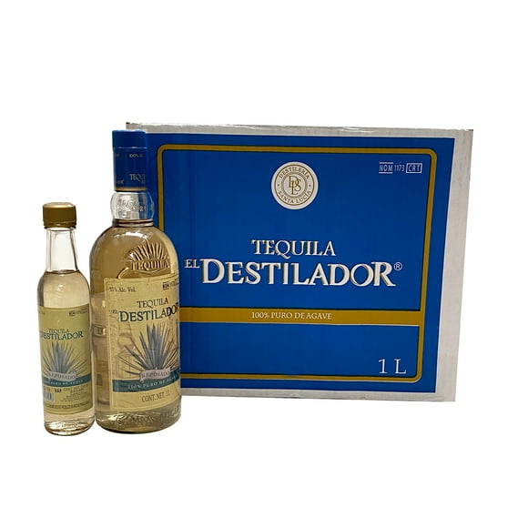 Caja Tequila Destilador Reposado 1 Lt + Pacha 250 Ml Destilador Reposado