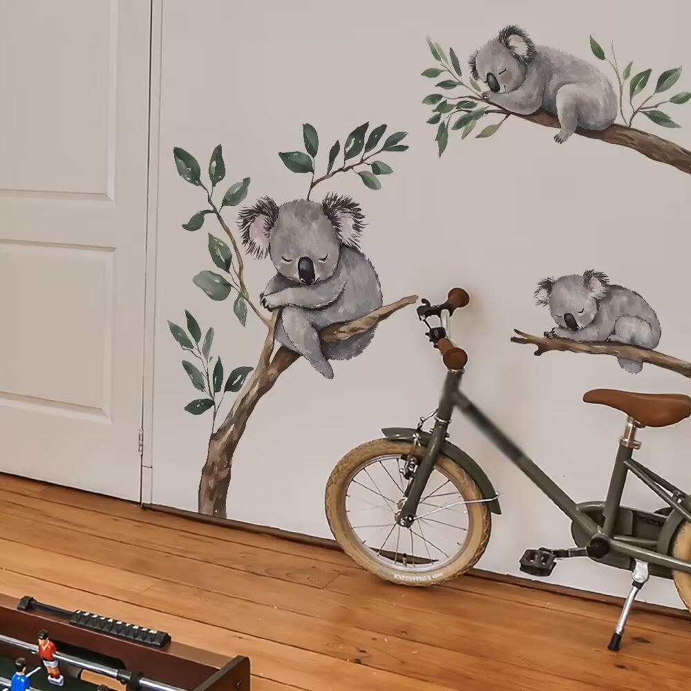 Koala tree branch decals, koala wall stickers Woodland Animal Tree Branch Wall Decals for Kids Bedroom Baby Nursery Home Decor DIY transparent stickers, bedroom, living room, TV wall, children's room